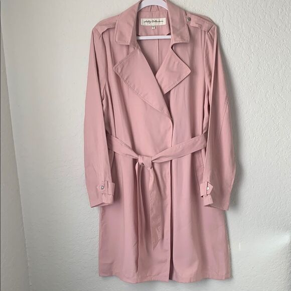 Sebby Collection Rayon Blend Pink Belted Pockets  Clasp Trench Coat Size L - Picture 1 of 10